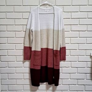 Maurices Long Color-Block Soft Open Front Sweater Cardigan.  Size Small
